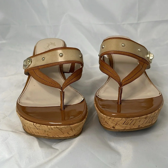 MARC FISHER OReally Platform Cork Wedge Thong Sandals 2 Tone Brown Vegan 9.5 - Picture 3 of 12